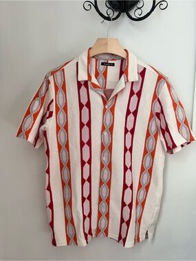 Zudio R Red & Orange Geometric Stripe Short-Sleeve Shirt